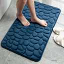 Soft Memory Foam Bath Mat Non Slip Cobblestone Embossing Bath Rug Absorbent Washable Bathroom Rug Navy 24" x 35"