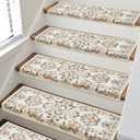 RORA Bullnose Stair Treads for Wooden Steps, Non Slip Stair Carpet 14pcs | Washable, Self-Adhesive, Floral Stair Rug Runner with Edge Protection for Indoor, Pets & Elder, 29.5 x 9.5x 1.7, Brown