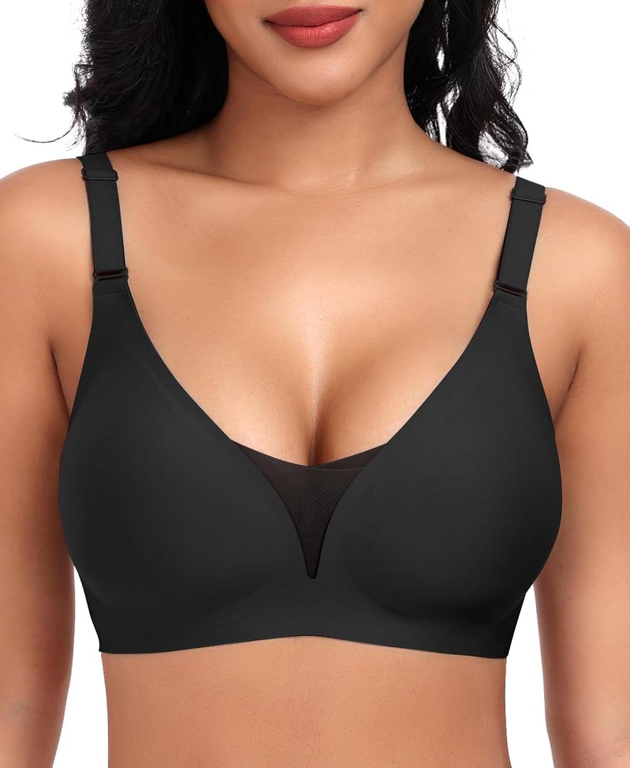 Brasfor Women WirelessSeamless Mesh Push Up No Underwire Plus Size Soft Comfortable Sleep Everyday Brattlets with Extender (Black, M)