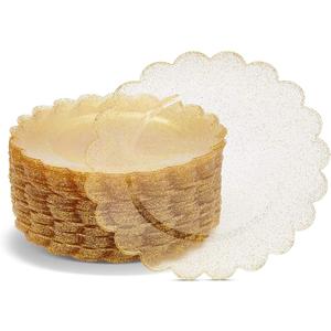 50-Pack Gold Plastic Plates - Gold Glitter Plates with Scalloped Edges, Disposable for Birthdays, Weddings, Bridal Shower, 9 inches