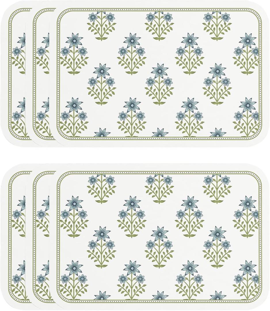 ISAENNE Rectangular Placemats Set of 6,Floral PVC Placemats, Waterproof and Heat-Resistant Place Mats,Decoration for Kitchen, Dining, Parties, Holiday,12"*17"