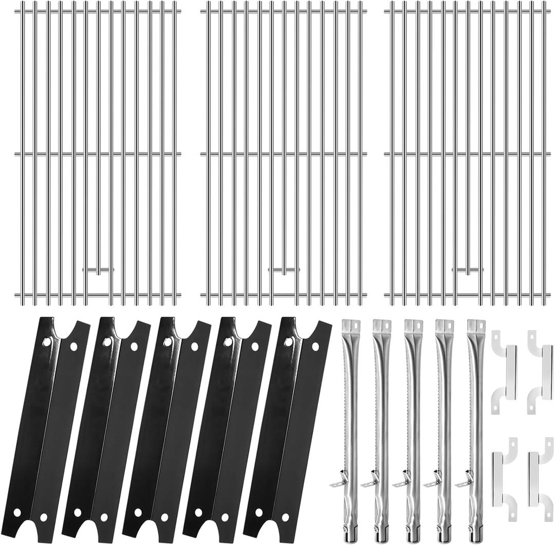 Hiorucet Grill Replacement Parts for Brinkmann 810-4580-S, 810-4580-SB, 810-4580-F Models, Stainless Steel Grill Grates, Burner Tubus, Porcelain Steel Heat Plates for Brinkmann Grill Parts 810-4580-S