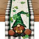 Artoid Mode Buffalo Plaid Shamrock Gnome St. Patrick's Day Table Runner, Seasonal Spring Holiday Kitchen Dining Table Decoration for Indoor Outdoor Home Party Decor 13 x 48 Inch (Black/White)