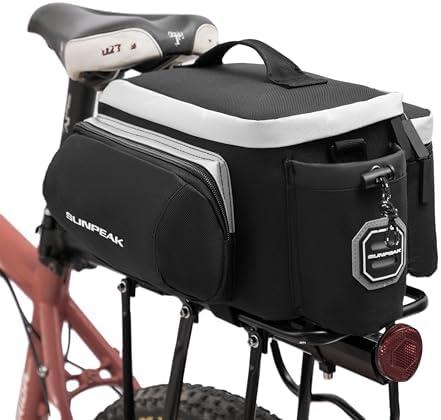 Sunpeak Bike Rear Rack Bag Waterproof Ebike Mountain Bicycle Saddle Bag 12L Cycling Pannier Trunk with Reflector & Shoulder Strap for Commuter Travel Outdoor