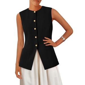 PRETTYGARDEN Blazer Vest Tops for Women Sleeveless Button Down Business Casual Outfits Work Suit Vests Waistcoat(Black,Large)
