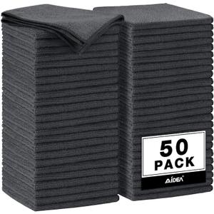 AIDEA Microfiber Cleaning Cloth Grey 50PK, Microfiber Towels for Cars, Premium Car Cloths, Dusting Cloth Lint Free Cleaning Rags for SUVs, House, Kitchen, Window, Workshops,11.5x11.5"