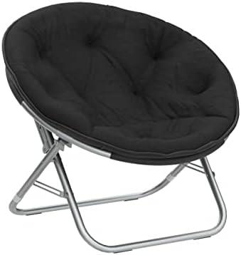 Urban Lifestyle Faux Fur Saucer Chair, Foldable Cozy Accent Chair for Kids, Teens & Adults, Gaming Chair Dorm Chair Bedroom Chair, Metal Frame, Black Faux Fur Seat