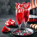 2 x Red Hearts Wine Glass Charms Markers Wine Cup Card Decoration Valentines Day Heart Love XOXO Red Lips Design for Drink Glass Identifiers Holiday Bar Party Decorations Accessorie-12Pcs