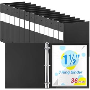 Henoyso 36 Pcs 3 Ring Binder 1.5 Inch Plastic Flexible Round Binder Fits Letter Size 8.5 x 11 Inch Paper Holds 300 Sheets with 1 Pockets for Office School (Black)