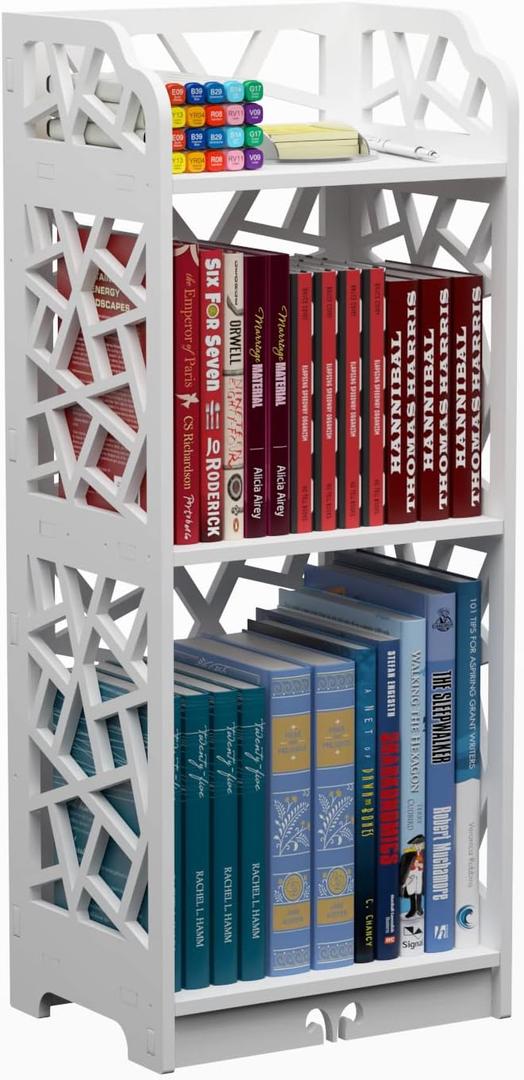 Rerii 3 Tier Bookshelf, Small Bookcase for Small Spaces, Narrow Thin Book Shelf for Bedroom, 3 Shelf Bookcase for Kids Room and Living Room