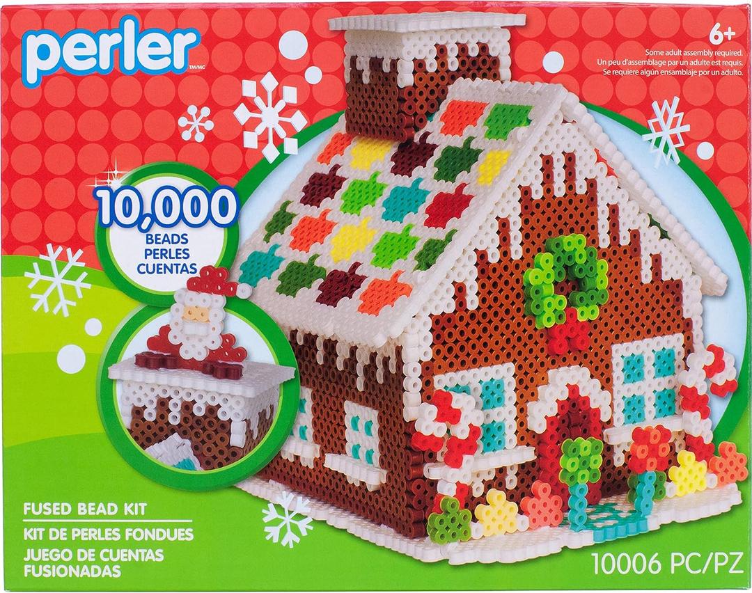 Perler Gingerbread House Christmas Fused Bead Kit for Kids' Crafts, Multicolor 10006 Piece, Small