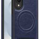 Lunivop for Samsung Galaxy s25 Edge Case Leather [Compatible with Magsafe Wireless Charging] Magnetic Cover Stand Funda para S 25 Edge 6.7 '' 2025 Rugged Best Phone Cases Blue