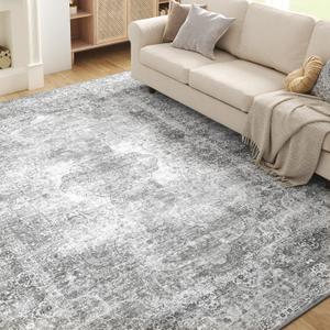 Grey Washable 6x9 Area Rugs for Living Room Rug Bedroom Rug-Carpet Distressed Neutral Vintage Dining Room Rugs for Under Table Soft Comfortable Non Slip
