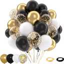 Patimate Black Gold Confetti Balloons Set, 50 pcs 12 inch Metallic Gold Black White Confetti Latex Balloons Kit for Birthday Wedding Graduation New Years Anniversary Party Decorations