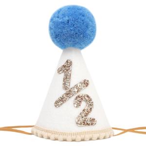 Girl/Boy 1/2 Birthday Hat - 6 Months Birthday Decorations,1/2 Way To One Decoration,1/2 Way To One Decoration (Blue)