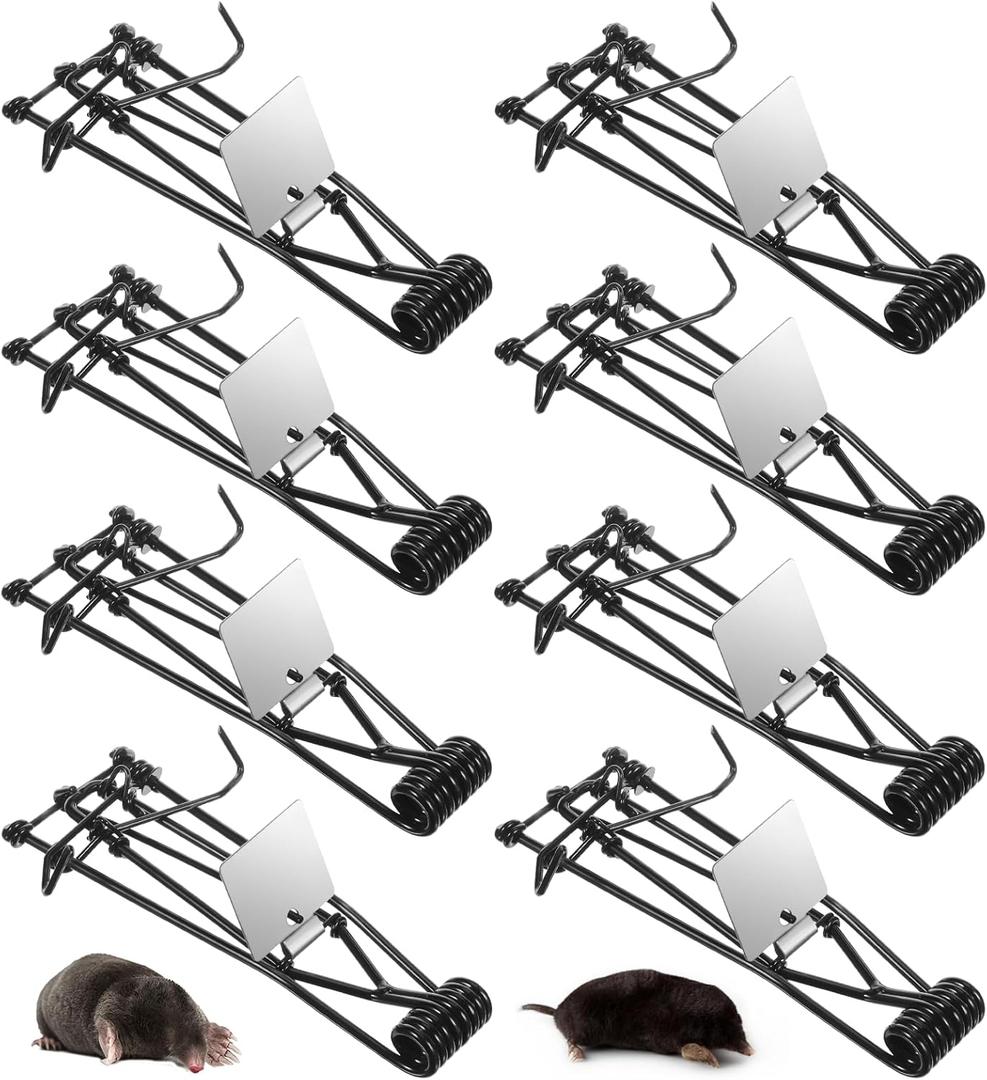 8 Pack Mole Gopher Trap Outdoor Metal Tactical Rat Vole Traps Outdoor Reusable Gopher Killer Keep Moles Out of Yard Lawn Garden, Black