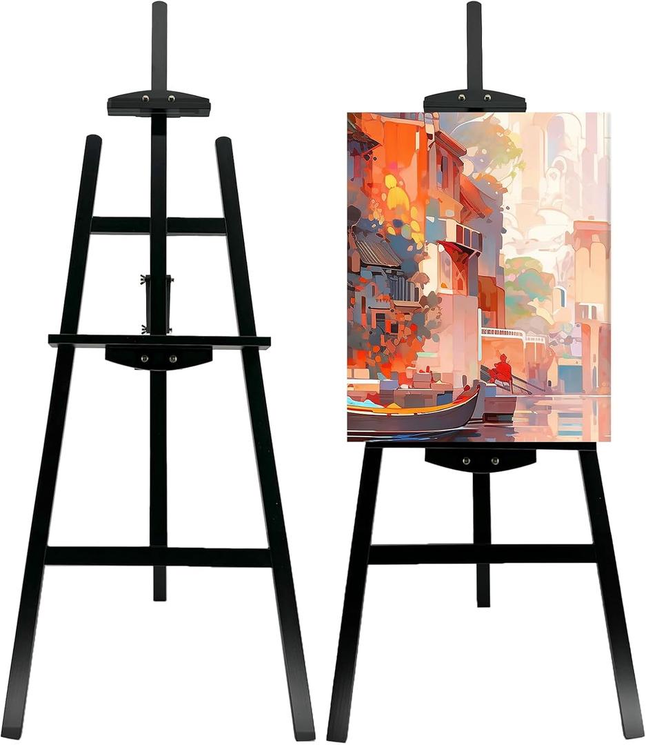 Adjustable Black Wooden Painting Easel, Pine Art Easel Stand Hold up to 43'', Painting Canvas for Wedding Sign and Poster, Drawing for Adults, Beginners and Students, Black