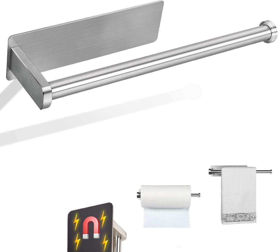 Paper Towel Holders Magnetic Steel Brushed Towel Roll Holders with Strong Magnetic Backing - Fit for Large Paper Towels-for Kitchen, Refrigerator, Grill, Toolbox, Garage, Shop (12inch, Blush)