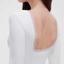 OMKAGI Backless Going Out Tops for Women Fitted Long Sleeve Double Layer Lace Shirts (White, S)