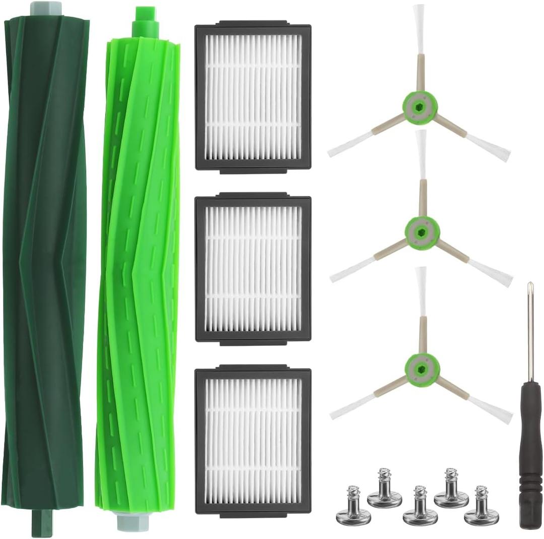 Replacement Parts for iRobot Roomba i8 i8+ i7 i7+ i6 i6+ i4 i3 i3+ Plus J7 E5 E6 E7 i&E&J Series Vacuum Cleaner, 1 Set of Multi-Surface Rubber Brushes + 3 HEPA Filters + 3 Edge-Sweeping Brushes