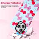 Case for iPhone 13 Pro Case,Cute Pink Ribbon Bow Cherry Pattern Phone Case with Shockproof Slim Soft TPU and Hard PC Protective Cover for Girls Women (Glossy)