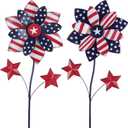 YEAHOME 4th of July Decorations Outdoor, 22.4" Set of 2 Red White Blue Metal Flowers Decorative Garden Stakes for Memorial Day Decorations, Yard Signs Patriotic Decorations for Garden Lawn Porch