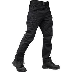 TACVASEN Men's Tactical Pants 9 Pockets Cargo Hiking Pants Lightweight Work Pants for Men Construction Water Resistant (34, Black)