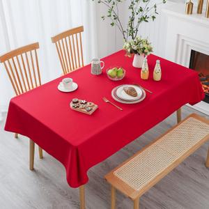 Demetex Red Fabric Tablecloth 60x120 Set of 2 Decorative Waterproof Christmas Table Cloths Rectangle Spill Proof Wipeable Tablecloths for Holiday Wedding Banquet, 60 x 120 inch, Red