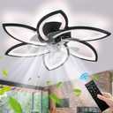 Ceiling Fan with Lights and Remote Control Low Profile Ceiling Fan with Lights Modern Dimmable Flower Shape 29.1" Black, 6 Speeds 3 Light Color Flush Mount Fandelier for Kitchen Bedroom