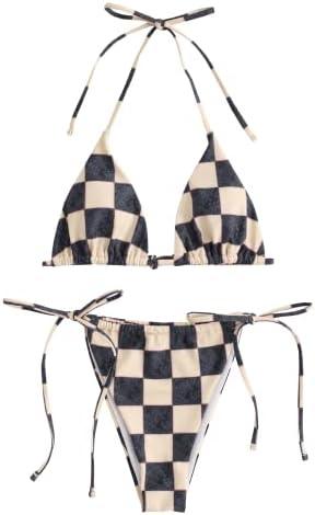 ZAFUL Womens Printed Triangle Bikinis 2 Piece Halter Bikini Sets High Cut Bathing Suit Side Tie Swimsuits XL