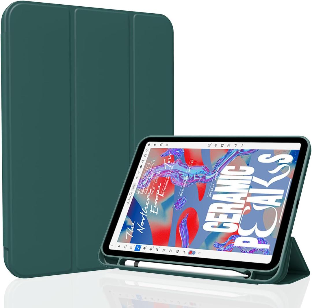 Case for iPad 10th Generation 2022, Trifold Stand Lightweight Soft TPU Cover [Support Touch ID] [Auto Sleep/Wake] Smart Case with Pencil Holder for iPad 10.9 inch 10th Gen - Dark Green