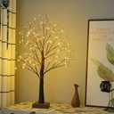 PXBNIUYA 144 LED Artificial Tree Lamp with Timer, DIY Birch Trees with LED Lights, Lighted Up Trees Lamp USB/Battery Powered, Fairy Light Spirit for Table Home Wedding Bedroom Christmas (Brown) (1ft 3in)