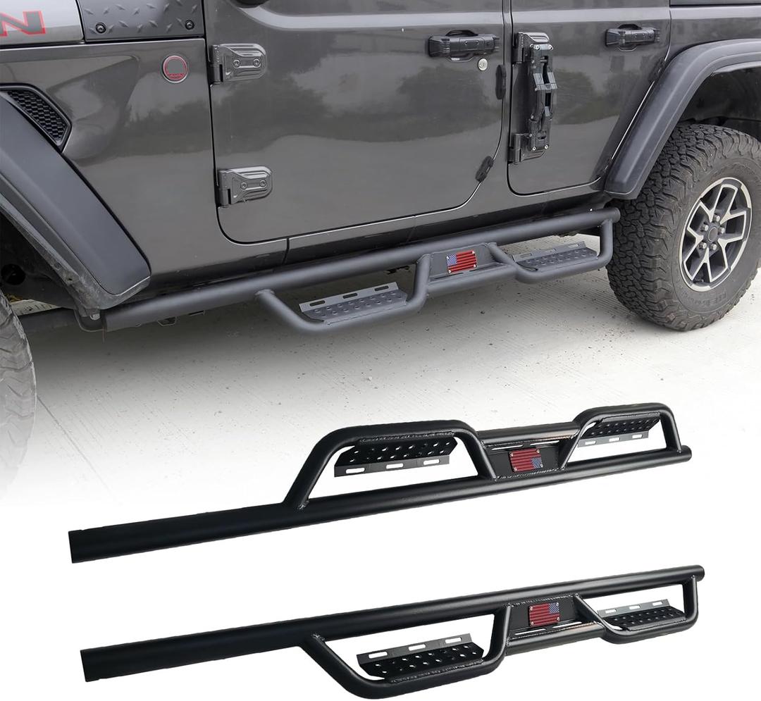 GaeaAuto Drop Down Style Running Boards Drop Side Steps Rails Nerf Bars Carbon Steel Compatible with 2007-2018 Jeep Wrangler JK JKU Unlimited 4 Door