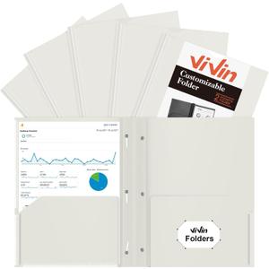 ViVin Plastic Folders with Clear Front Pocket, Heavyweight Poly Pocket Folder with 3 Prongs, 10 Pack, File Folder for Letter Size Documents, for Office and School (White)