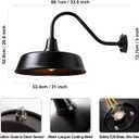 21 Inch Diameter Dusk to Dawn Barn Light Outdoor Gooseneck Lighting
Black, Exterior Barn Lights for House, Farmhouse Wall Lighting Fixtures with Sensor, For Porch Garage, Waterproof, E26 Base