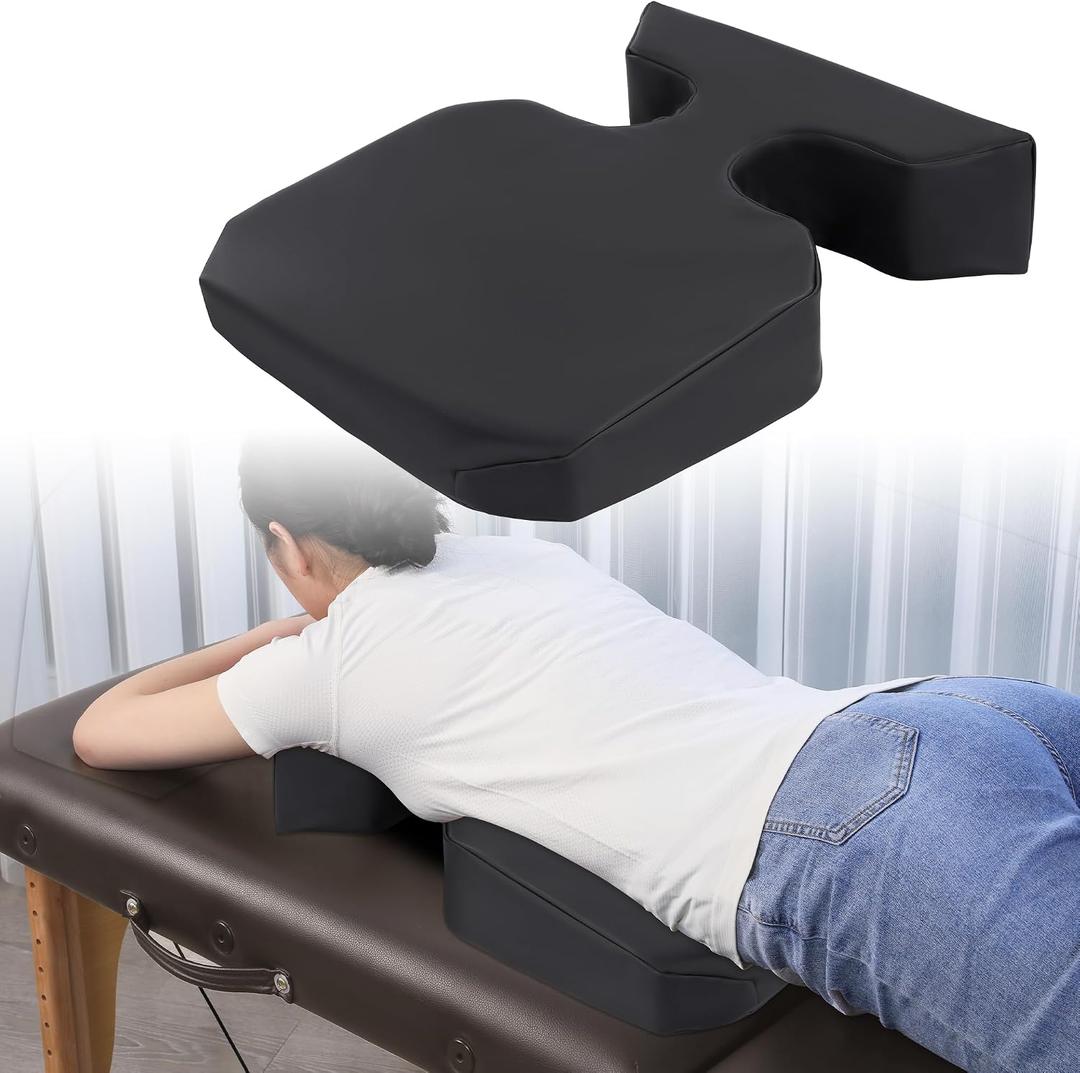 HOMBYS Supportive Breast Pillow for Massage Table, Extra Thick 5" Height Resuable Waterproof Massage Bolster Pillow Cushion for Stomach Sleeper, Beauty Salon SPA Breast Pillow for SleepingBlack, Thickness-5"