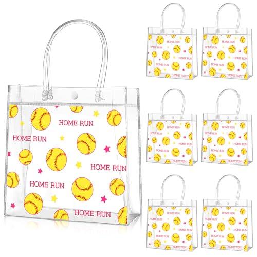 Aliceset 7Pcs Softball Clear Gift Bag with Handles Plastic Soft Ball Goodie Sport Theme Party Favor Team Treat Bag for Birthday Team Snack, 8 x 8 x 3.15''