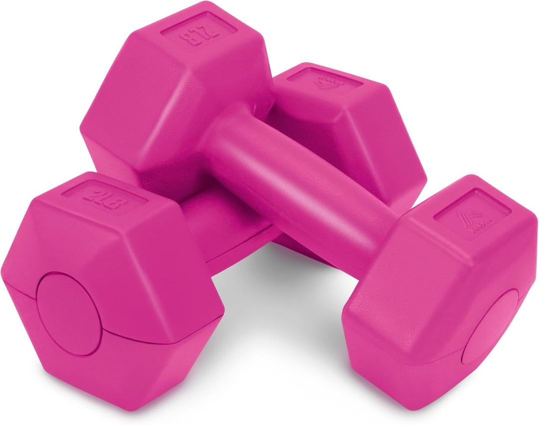 RBX Vinyl Coated Hand Weight Dumbbell Set - Hex Shaped, Roll Free for Body Building/Sculpting/Strength Training Exercise, (Set of 2) (Pink), Size: 2lb
