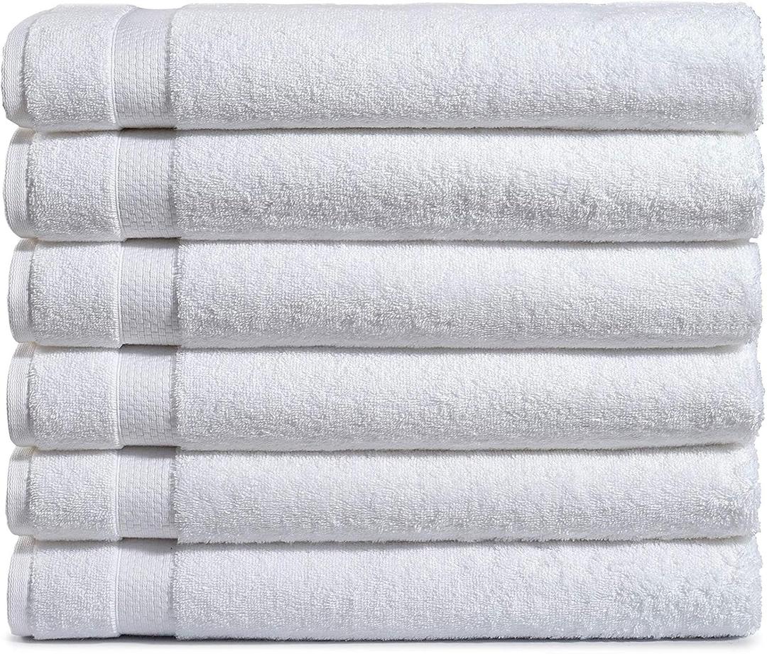 Amazon Basics 6-Pack Bath Towels, 100% Ring Spun Cotton, 600 GSM, Lightweight and Highly Absorbent, Quick Drying, Hotel Quality, 27 x 54 inches, White, Bath Towels - 6 Count