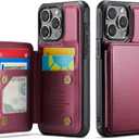 Vinich for iPhone 15 Pro Max Wallet Case with Card Holder, RFID Blocking Credit Slots Kickstand Shockproof Phone Cover for Women Men, Wine Red