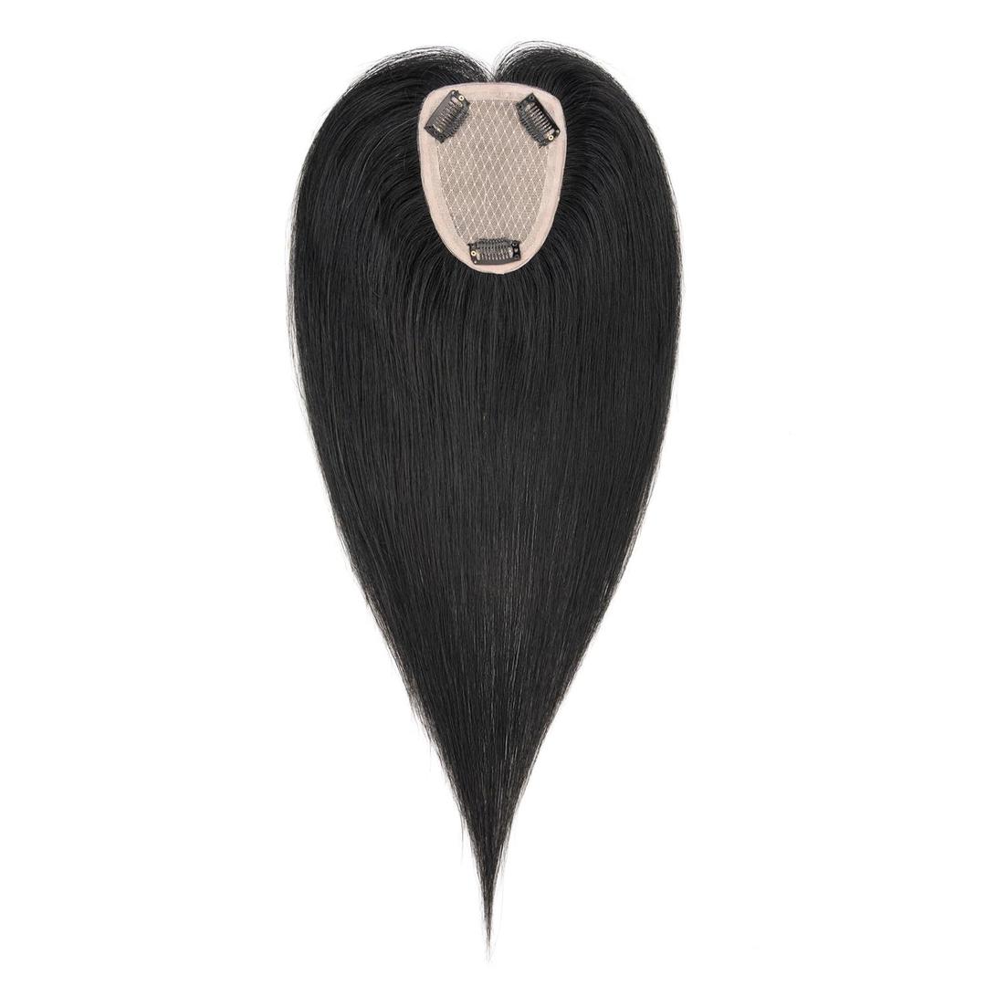 Hairro Human Hair Toppers Free Parted, 3.5x4.7" Base Hand-wovened 100% Real Hairpieces, with Invisible Clips-in for Women, for High Hairline/Adding Volume on Top, 12 Inch Jet Black