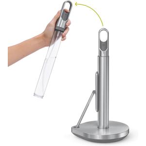 simplehuman Paper Towel Holder with Spray, All-in-One Countertop Paper Towel and Cleaner Dispenser, 6 oz Refillable Pump, One-Handed Tear, Weighted Base, Brushed Stainless Steel