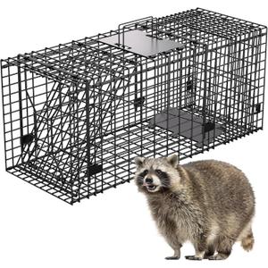 VASALAID Live Animal Trap Cage, 32" X 12" X 12.5" Catch and Release, Humane Live Trap Cage Indoor and Outdoor Foldable Live Trap for Raccoons,Groundhogs, Stray Cats,Squirrels, Rabbits, woodchucks