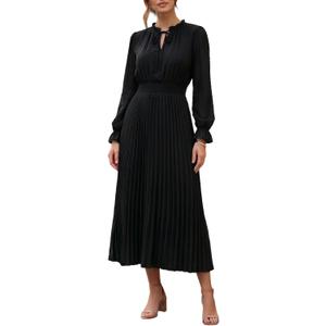 Flowy A Line Dress for Women Long Sleeve V Neck Swiss Dot Formal Dress Pretty Garden and Wedding Guest Outfit, L