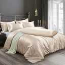 Ersmak 6 Pieces Satin Duvet Cover Full/Queen Size Luxury Silky Bedding Duvet Cover Set with 1 Soft Duvet Cover, 4 Queen Pillowcases and 1 Body Pillowcase, Beige (Beige (No Comforter))
