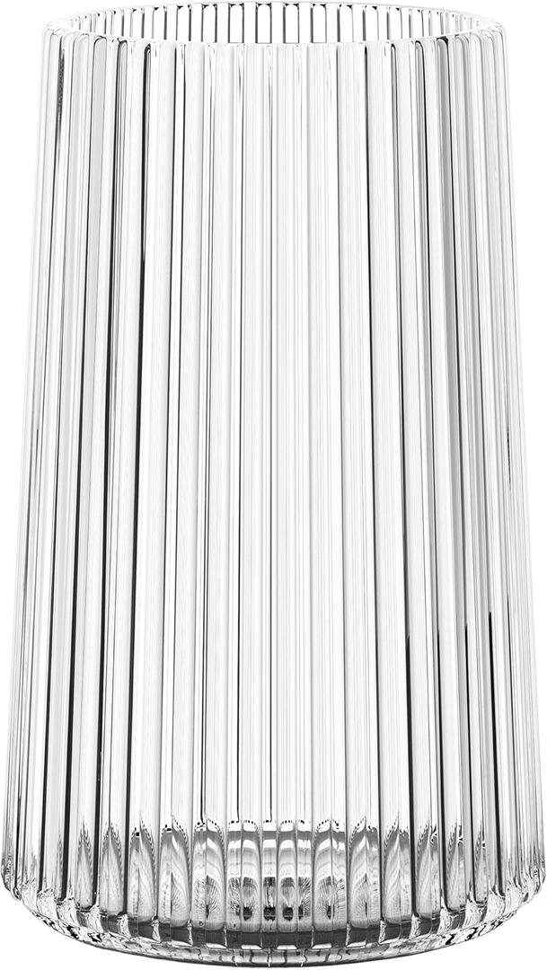 Clear Glass Vase for Flower, Flower Vase for Bouquet, Modern Glass Vases, Ribbed Vases for Living Room, Bedroom, Dining Table, Office, Wedding, Centerpieces, 8 Inches (Large)