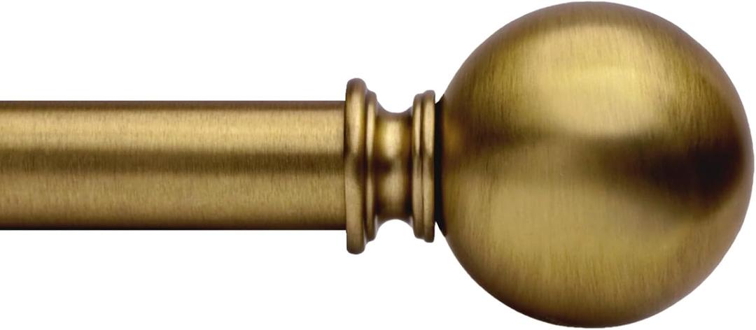 Golde Curtain Rods for Windows 18 to 45 inches,1 Inch Modern Metal Drapery Rods,Adjustable Heavy Duty Curtain Pole with Round Finials(18"-45"Aged Brass)