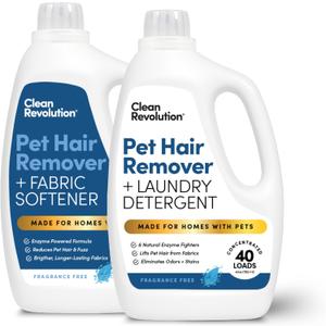 Clean Revolution Pet Hair Remover Laundry System 2-pack: Laundry Detergent + Fabric Softener with HairLift Technology, Fragrance-Free, 6 Natural Enzymes, Removes Pet Hair, Stains & Odors, 40 Oz Each
