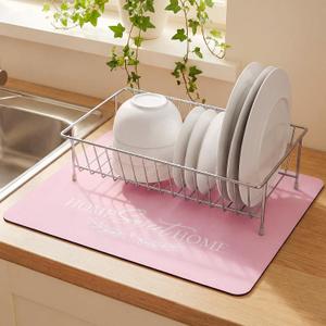 Pink Dish Drying Mat for Kitchen Counter 24 x 16 Inch Pink Kitchen Accessories Large Non Slip Absorbent Heat Resistant Coffee Bar Pad Dish Drainer Rack Mat for Countertops Sinks