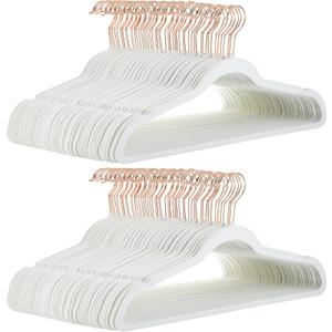 Amazon Basics Slim Velvet Non-Slip Space Saving Suit Clothes Hangers for Closet Organization, Ivory/Rose Gold, 100-Pack, Pack of 100